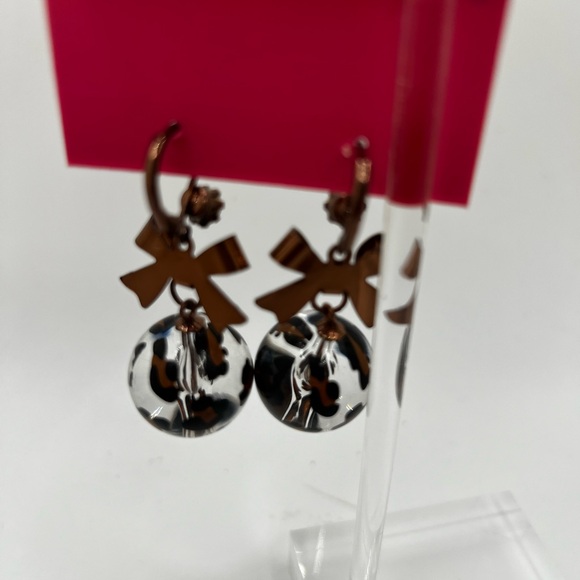 New Betsey Johnson Dangle Copper Bow and Ball Earrings - Picture 3 of 3